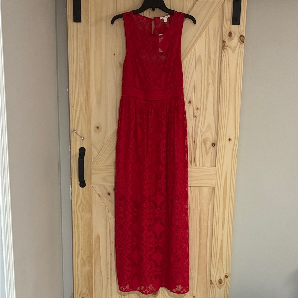 Francesca’s Miami NWT Elegant Red Lace Maxi Dress - Picture 4 of 12